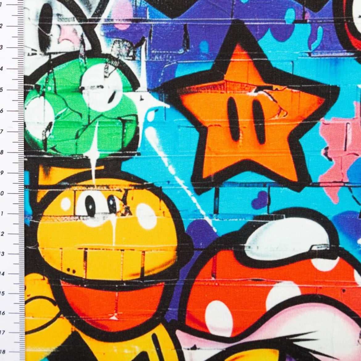 French Terry Digitaldruck Graffiti Street Art Lachgesicht bunt 1,5m Breite