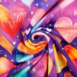 French Terry Digitaldruck Herzen Regenbogen Aquarell bunt lila 1,5m Breite