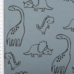 French Terry Dinosaurier blau Sommersweat mit Schlingenstruktur 150cm