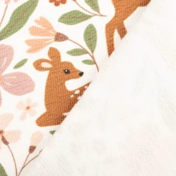 French Terry Krepp Stoff Baumwolle Rehe Blumen wollweiß bunt 155cm