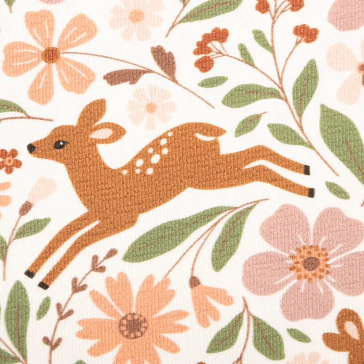French Terry Krepp Stoff Baumwolle Rehe Blumen wollweiß bunt 155cm