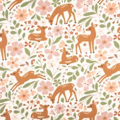 French Terry Krepp Stoff Baumwolle Rehe Blumen wollweiß bunt 155cm