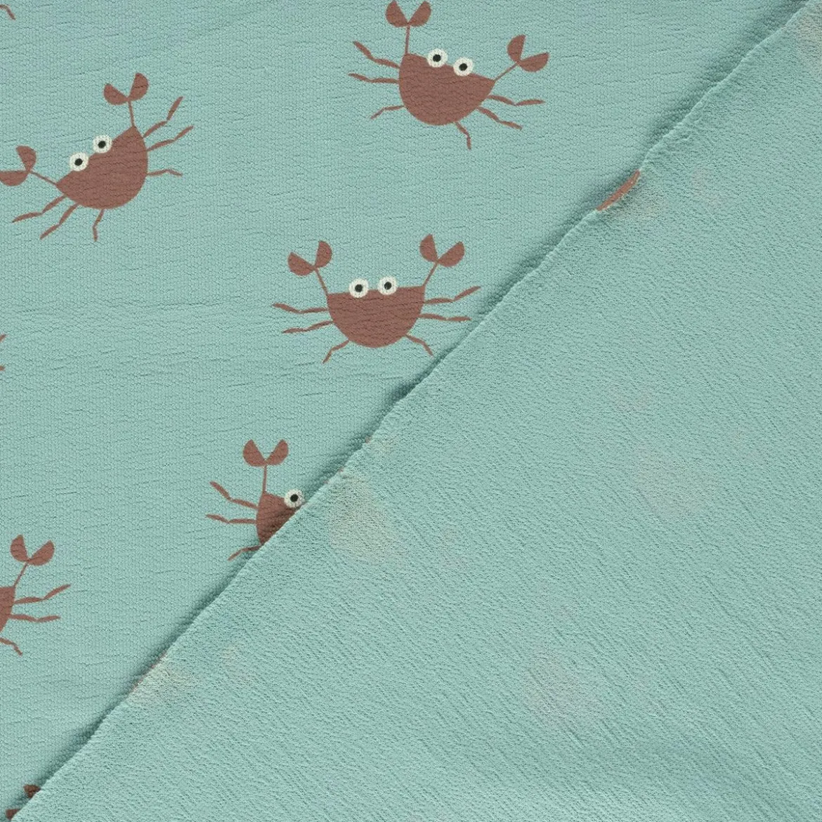 French Terry Krepp Stoff Baumwolle Krebse hellblau rot 155cm