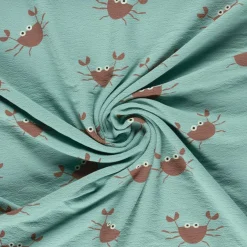 French Terry Krepp Stoff Baumwolle Krebse hellblau rot 155cm