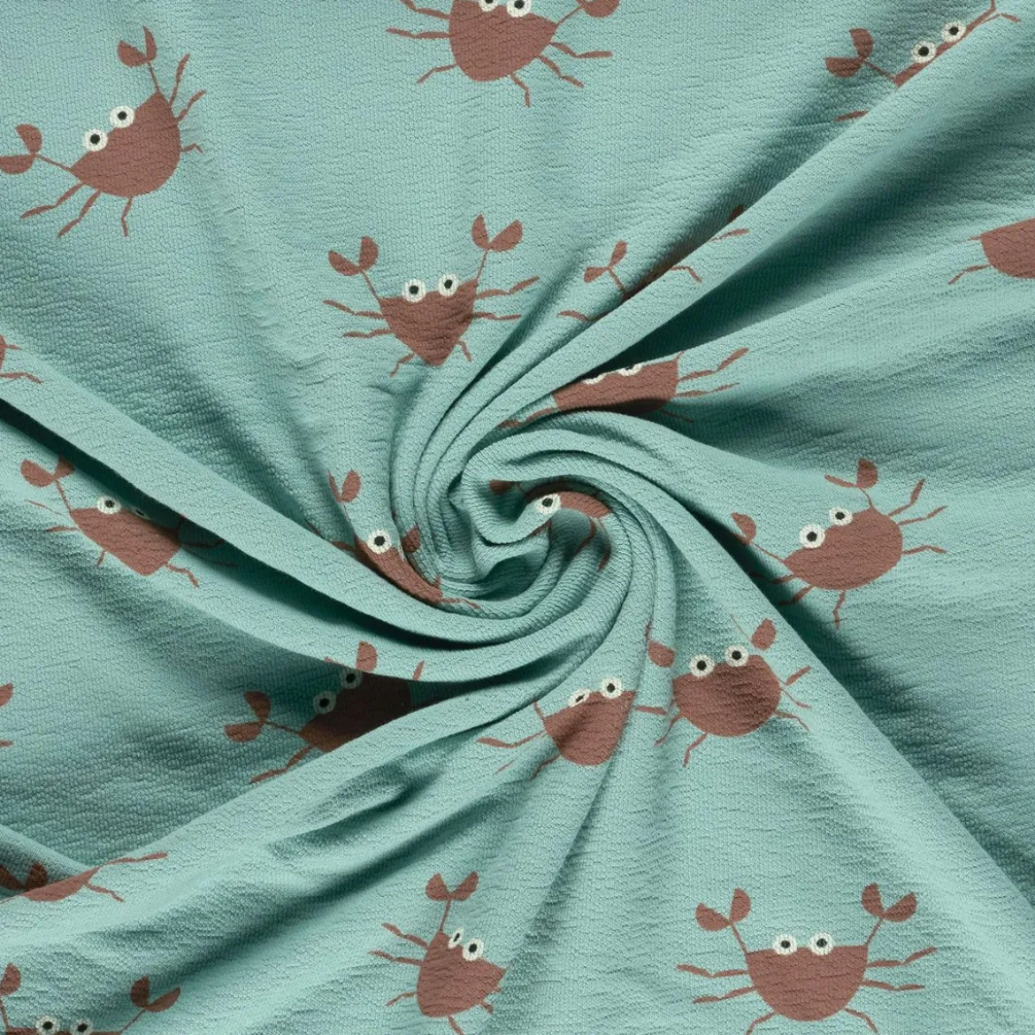 French Terry Krepp Stoff Baumwolle Krebse hellblau rot 155cm