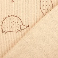 French Terry Krepp Stoff Baumwolle Füchse Wald beige braun 155cm