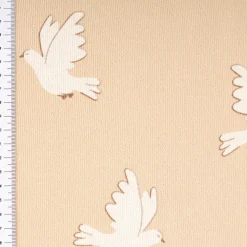 French Terry Krepp Stoff Baumwolle Tauben beige weiß 155cm
