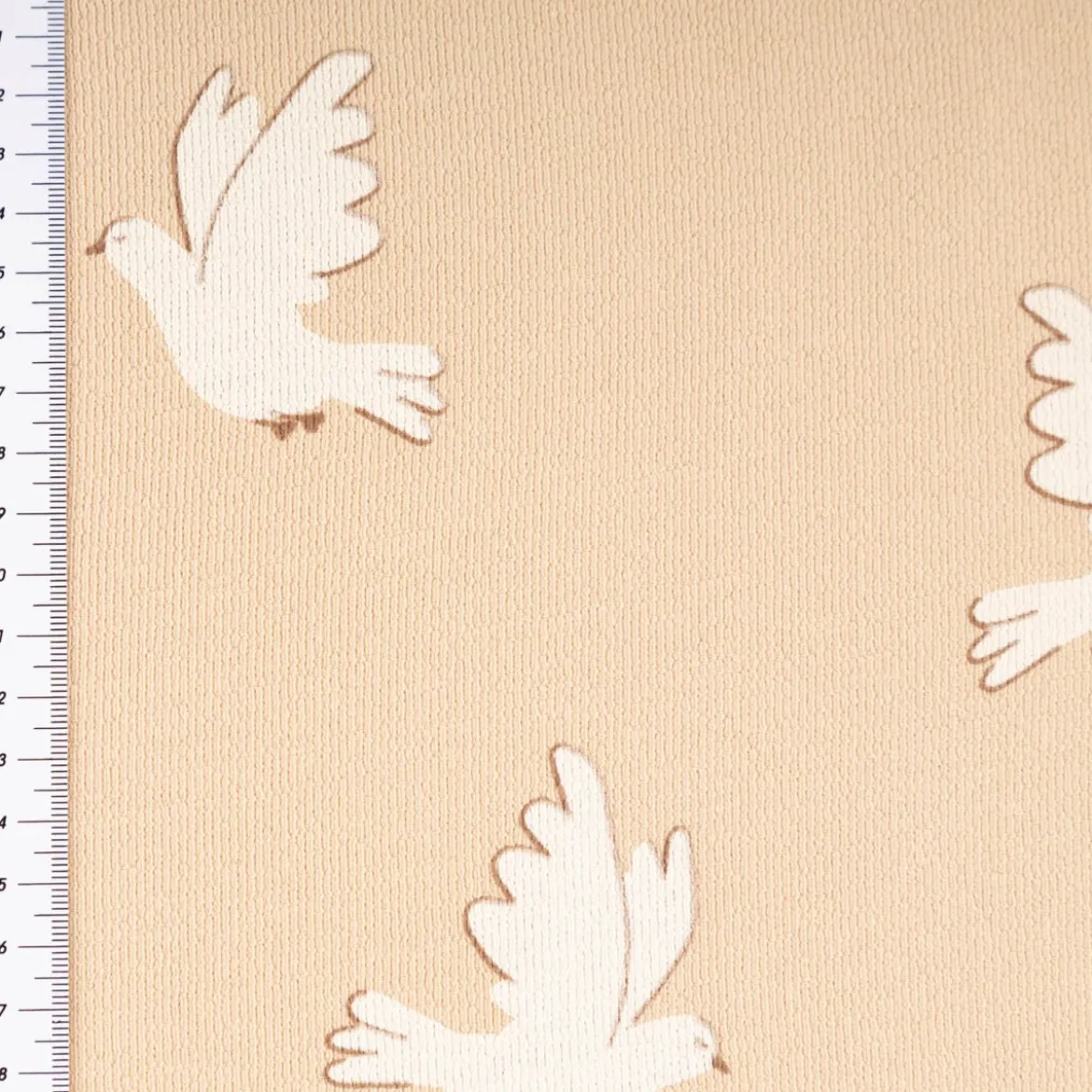 French Terry Krepp Stoff Baumwolle Tauben beige weiß 155cm
