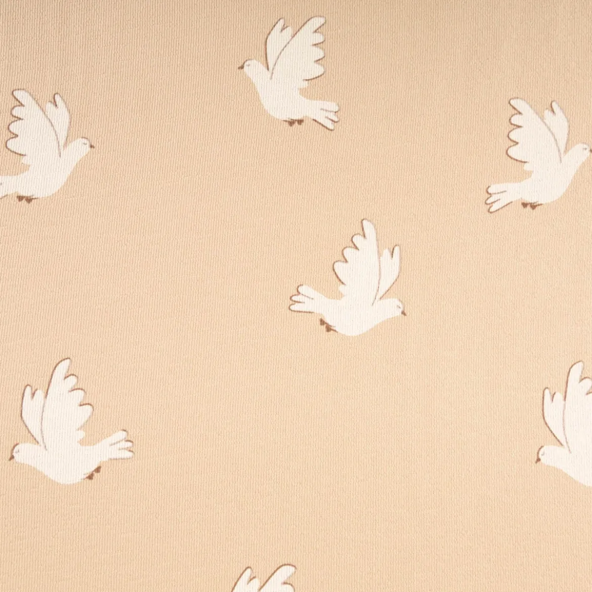 French Terry Krepp Stoff Baumwolle Tauben beige weiß 155cm