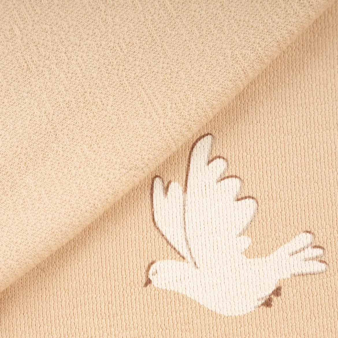 French Terry Krepp Stoff Baumwolle Tauben beige weiß 155cm