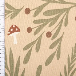 French Terry Krepp Stoff Baumwolle Pilze beige grün rot 155cm