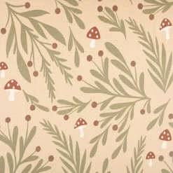 French Terry Krepp Stoff Baumwolle Pilze beige grün rot 155cm