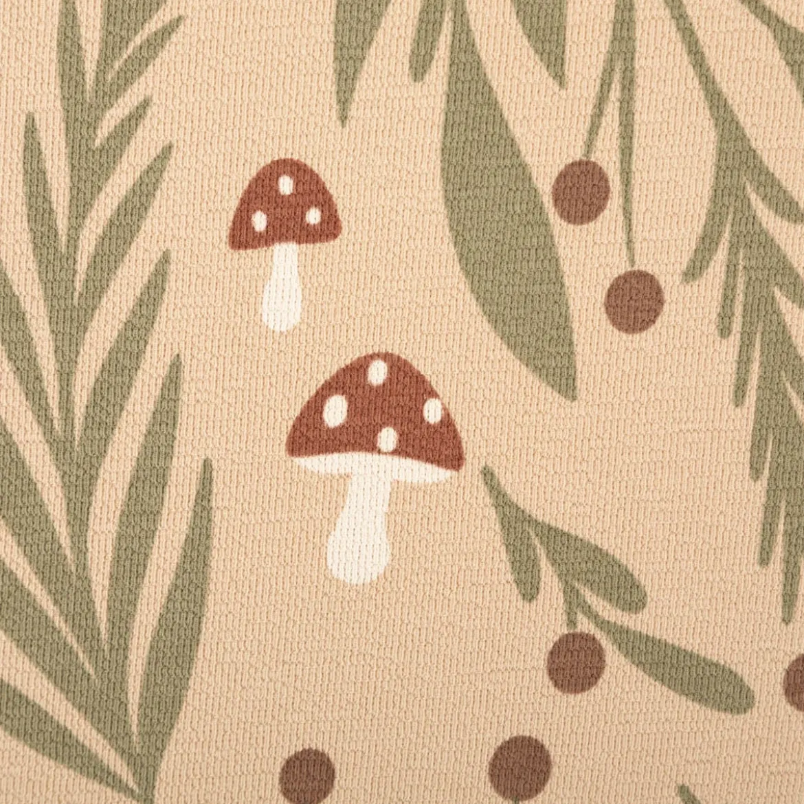 French Terry Krepp Stoff Baumwolle Pilze beige grün rot 155cm