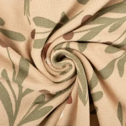 French Terry Krepp Stoff Baumwolle Pilze beige grün rot 155cm