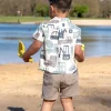 French Terry mit Fahrzeugen wollweiß blau Sommersweat mit Schlingenstruktur 150cm