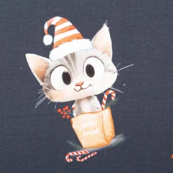 French Terry Naughty Kitty Weihnachtskatze Digitaldruck dunkelblau 145cm