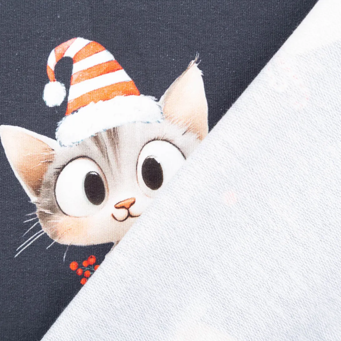 French Terry Naughty Kitty Weihnachtskatze Digitaldruck dunkelblau 145cm