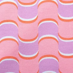 French Terry Sommersweat ABSTRACT Retro geschwungene Linien rosa lila 1,45m Breite