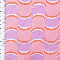 French Terry Sommersweat ABSTRACT Retro geschwungene Linien rosa lila 1,45m Breite