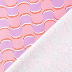 French Terry Sommersweat ABSTRACT Retro geschwungene Linien rosa lila 1,45m Breite