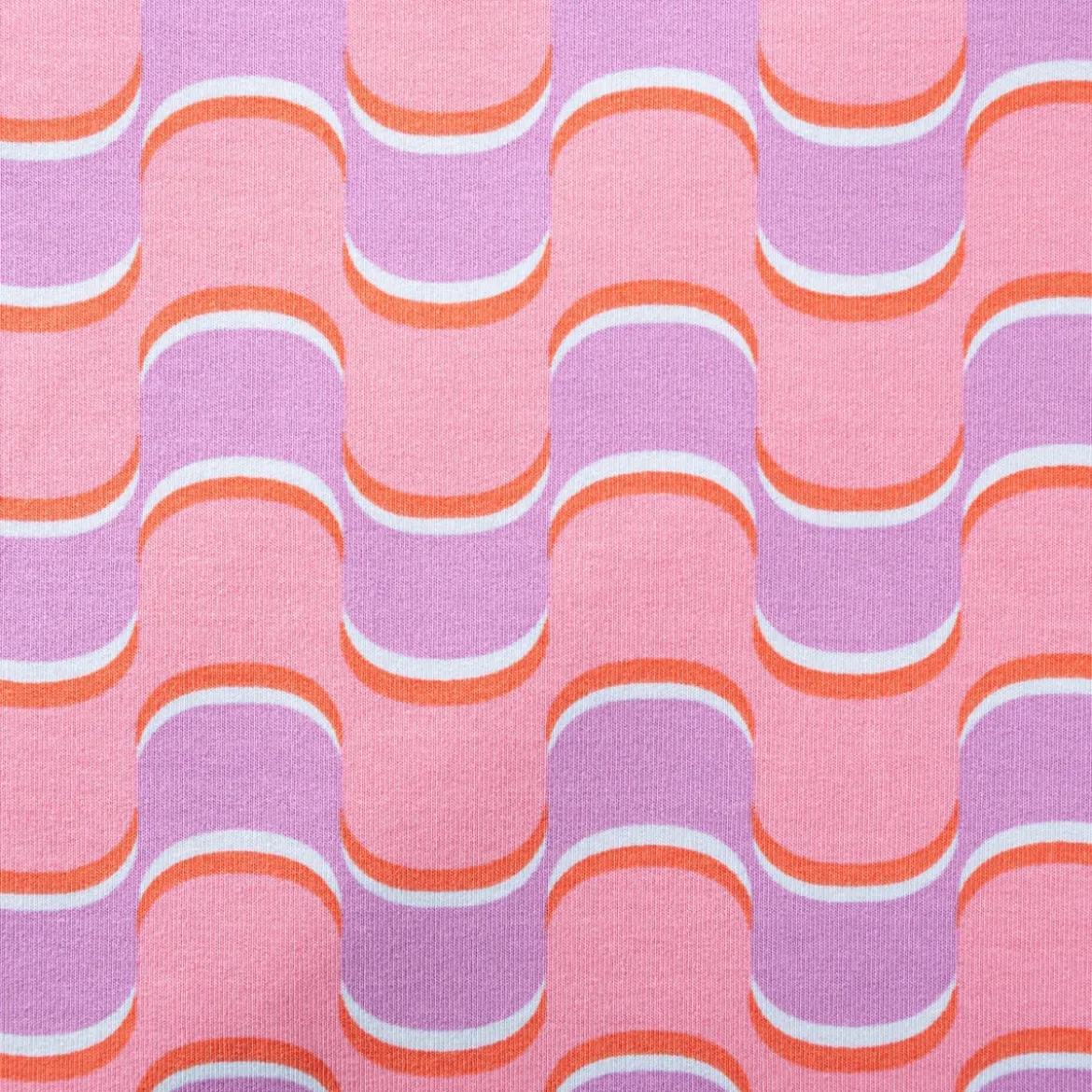French Terry Sommersweat ABSTRACT Retro geschwungene Linien rosa lila 1,45m Breite