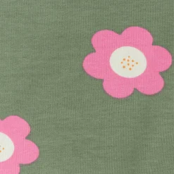 French Terry Sommersweat BIG FLOWERS Blumen altgrün pink 1,5m Breite