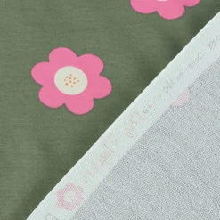 French Terry Sommersweat BIG FLOWERS Blumen altgrün pink 1,5m Breite