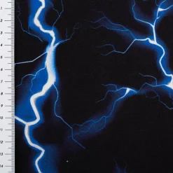 French Terry Sommersweat Digitalprint Lightning Blitze schwarz blau 1,45m Breite