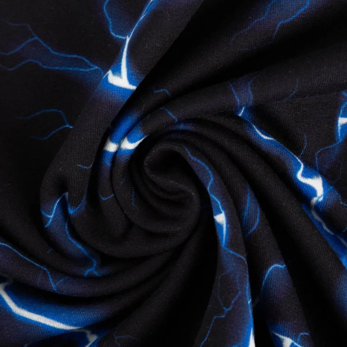 French Terry Sommersweat Digitalprint Lightning Blitze schwarz blau 1,45m Breite
