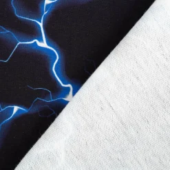 French Terry Sommersweat Digitalprint Lightning Blitze schwarz blau 1,45m Breite