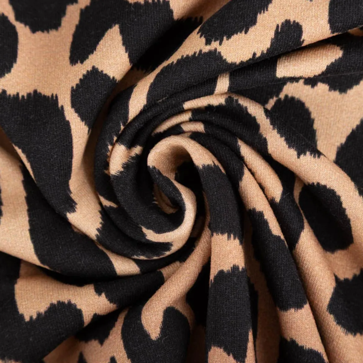 French Terry Sommersweat Digitalprint Animal Skin Leo beige braun schwarz 1,45m Breite