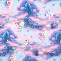 French Terry Sommersweat Fairies Digitaldruck rosa blau 1,45m Breite