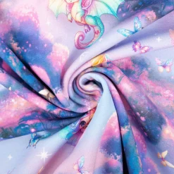French Terry Sommersweat Fairies Digitaldruck rosa blau 1,45m Breite