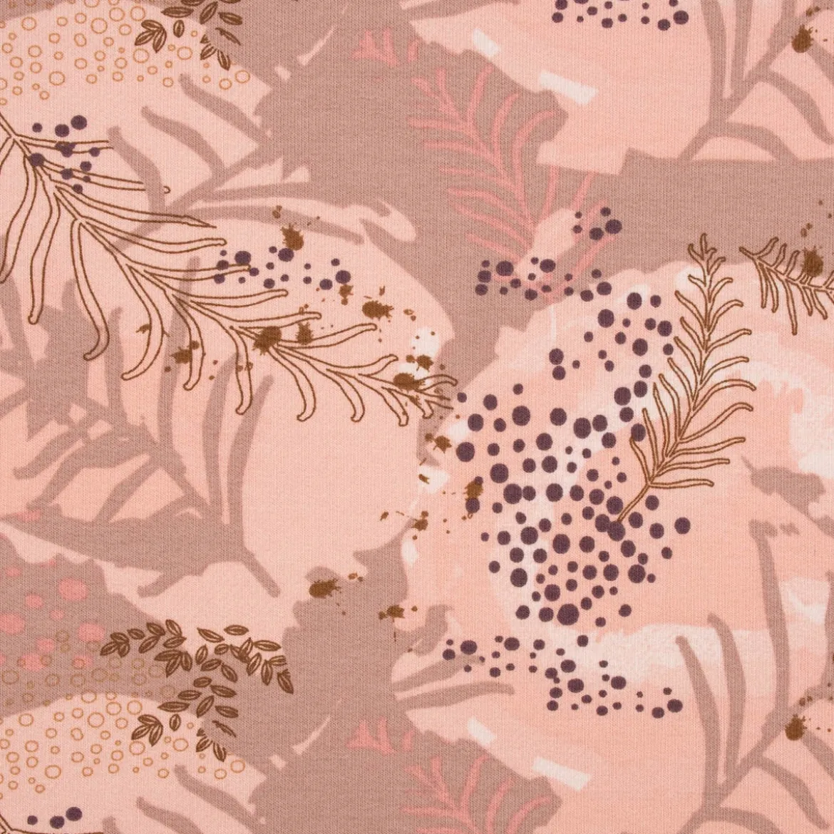 French Terry Sommersweat Meterware Leaves Blätter rosa 1,45m Breite