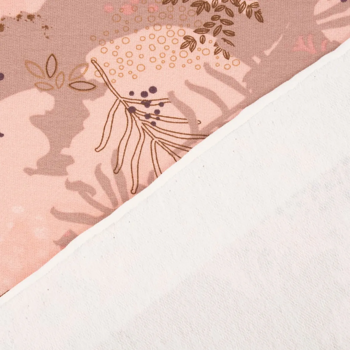 French Terry Sommersweat Meterware Leaves Blätter rosa 1,45m Breite