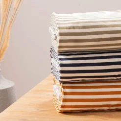 French Terry Sommersweat YARN DYED STRIPES Streifen offweiß dunkelblau 1,5m Breite