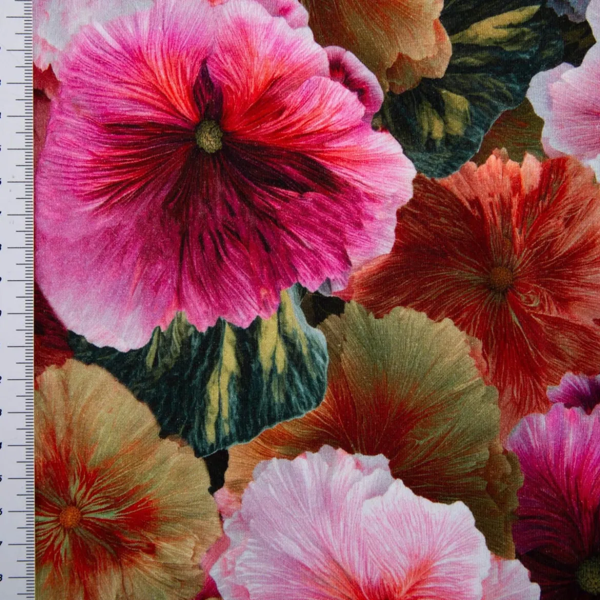 French Terry Stoff Blüten Digitaldruck rosa bunt angeraute Innenseite 240g/qm 145cm Breite