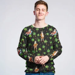 French Terry Stoff Hawaii Santa schwarz Weihnachtsstoff angeraute Innenseite 240g/qm 145cm Breite