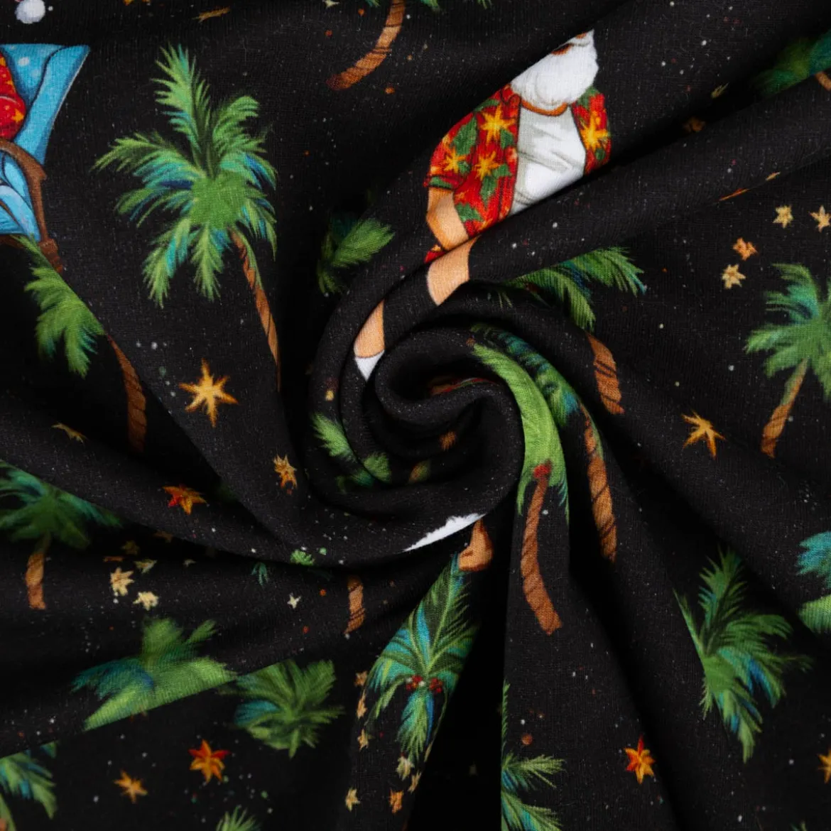 French Terry Stoff Hawaii Santa schwarz Weihnachtsstoff angeraute Innenseite 240g/qm 145cm Breite