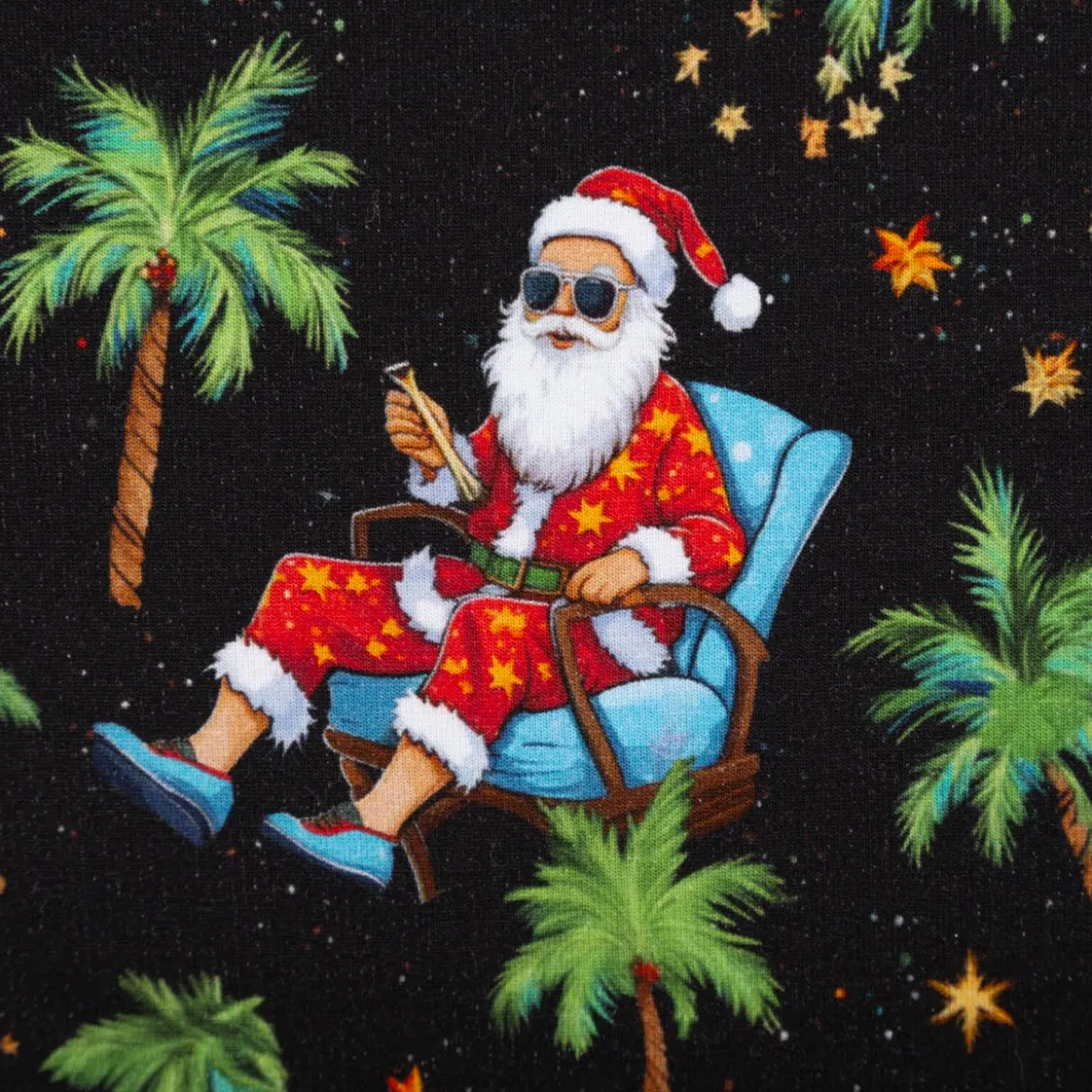 French Terry Stoff Hawaii Santa schwarz Weihnachtsstoff angeraute Innenseite 240g/qm 145cm Breite