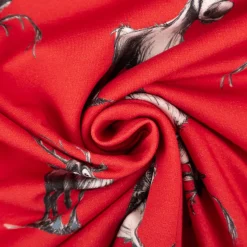 French Terry Stoff Hirsche rot Weihnachtsstoff angeraute Innenseite 250g/qm 150cm Breite