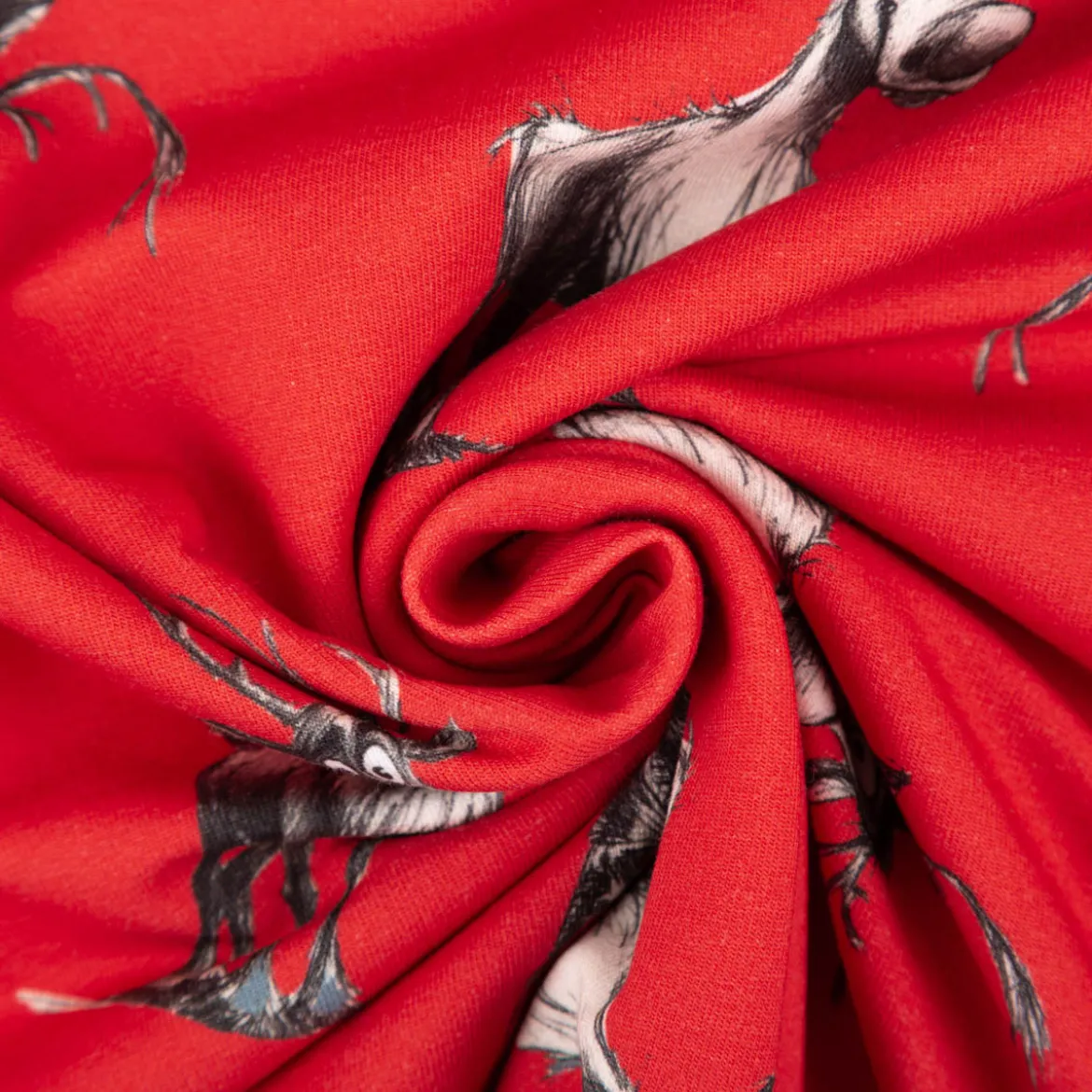French Terry Stoff Hirsche rot Weihnachtsstoff angeraute Innenseite 250g/qm 150cm Breite