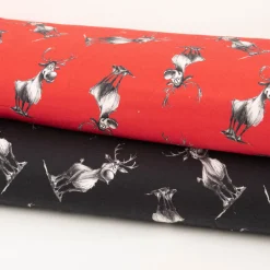 French Terry Stoff Hirsche schwarz Weihnachtsstoff angeraute Innenseite 250g/qm 150cm Breite