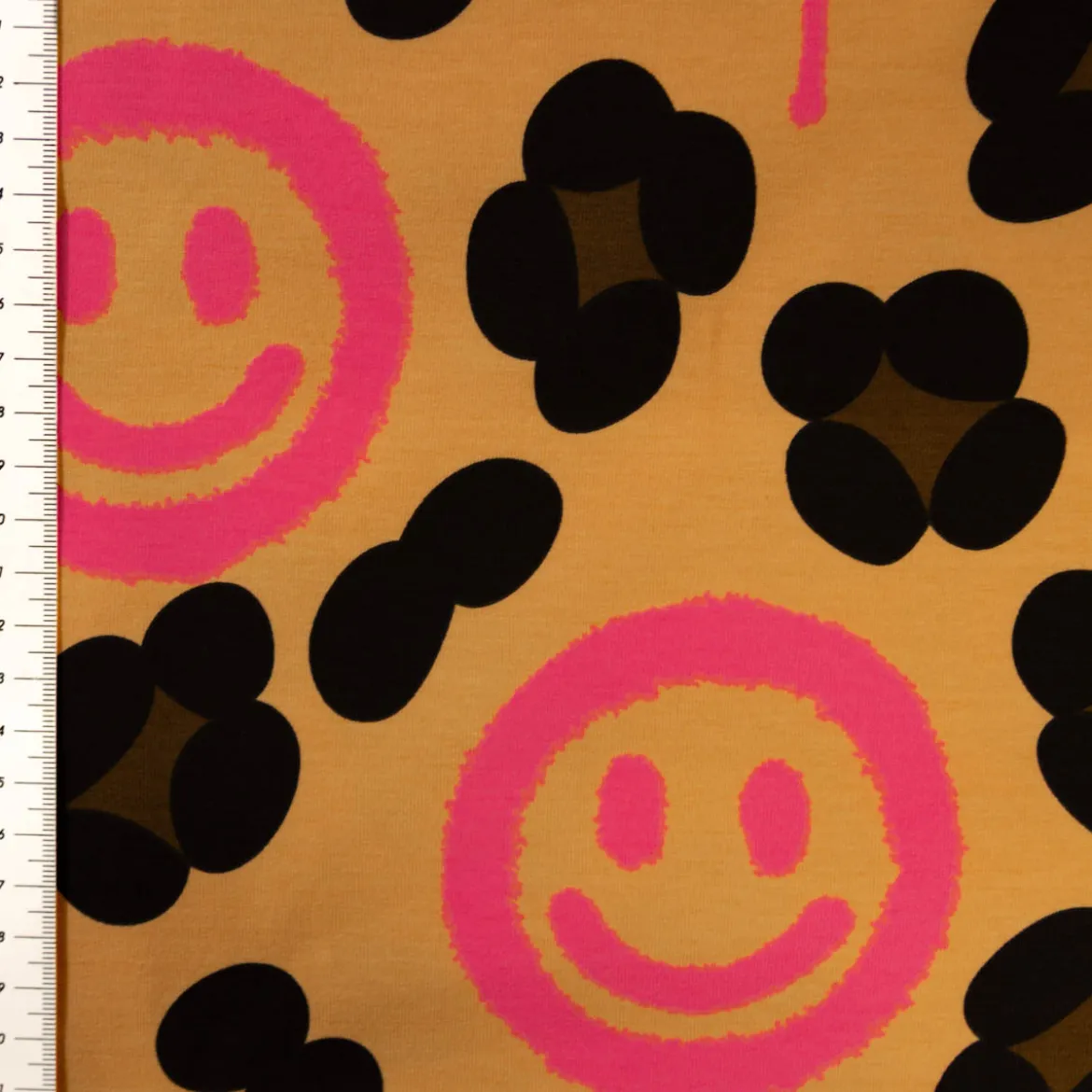 French Terry Stoff Leo mit Happy Faces neon pink Digitaldruck 1,5m Breite