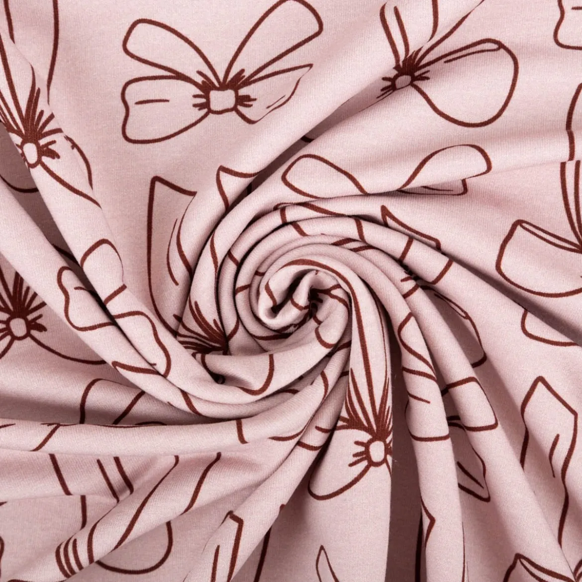 French Terry Stoff Schleifen rosa – 1,50 m Breite, elastisch & weich