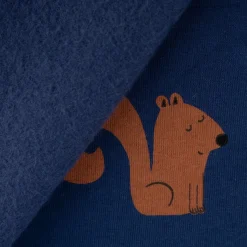 French Terry Stoff Sommersweat Jogging Eichhörnchen blau braun 1,48m Breite