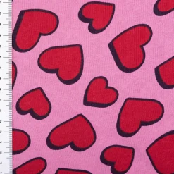 French Terry Stoff Sommersweat Jogging Hearts pink 1,45m Breite