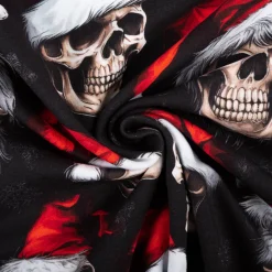 French Terry Weihnachtsstoff Skulls Totenköpfe schwarz rot 145cm