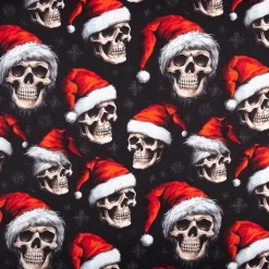 French Terry Weihnachtsstoff Skulls Totenköpfe schwarz rot 145cm