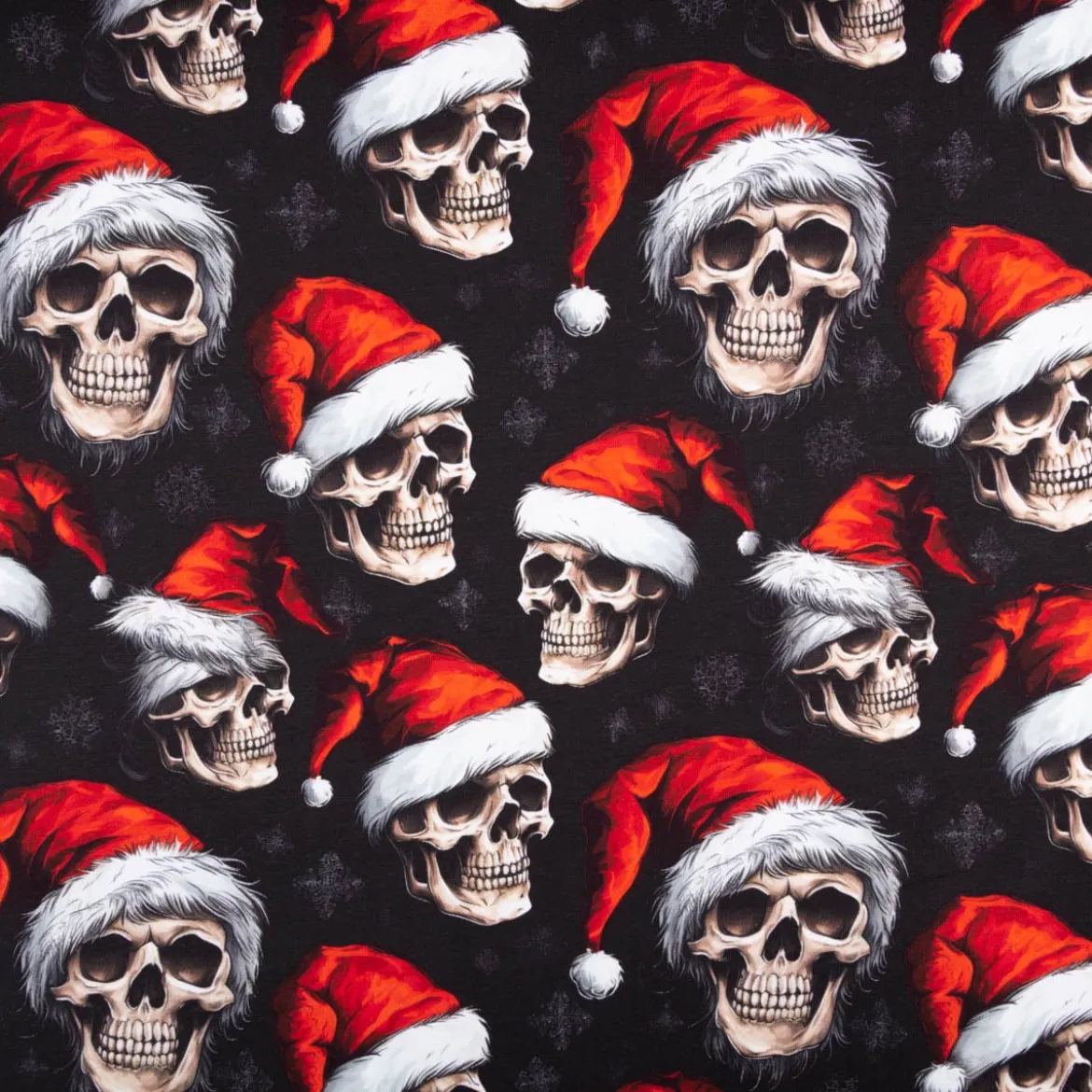 French Terry Weihnachtsstoff Skulls Totenköpfe schwarz rot 145cm